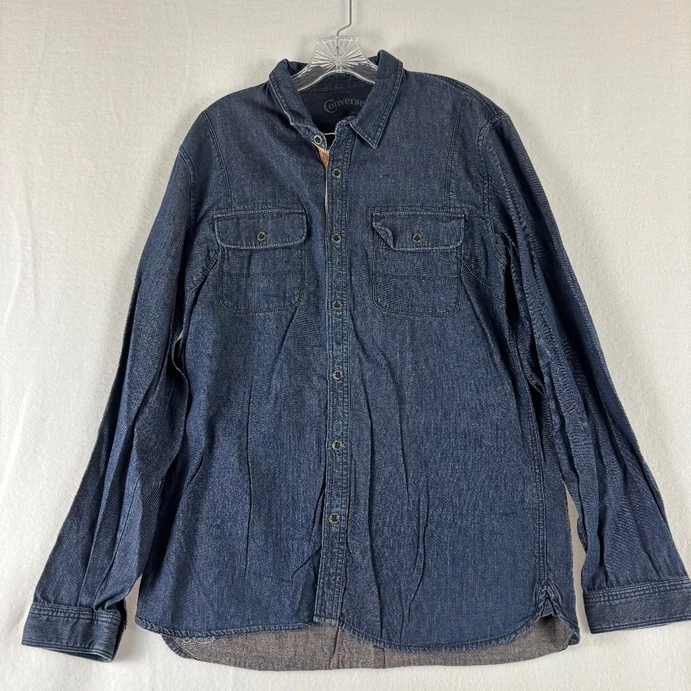 Converse, One Black Canvis, Western, Denim, Cotton, Shirt, Size L, Blue